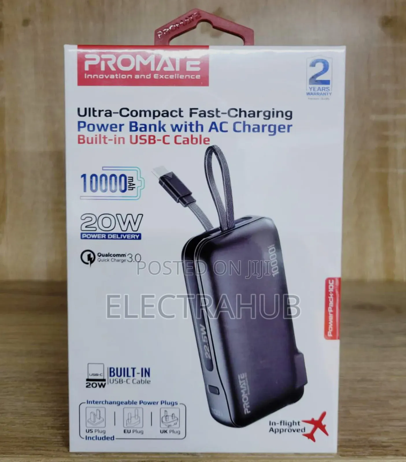 Promate Powerpack-10c 20w 10000mah Powerbank With Ac Charger