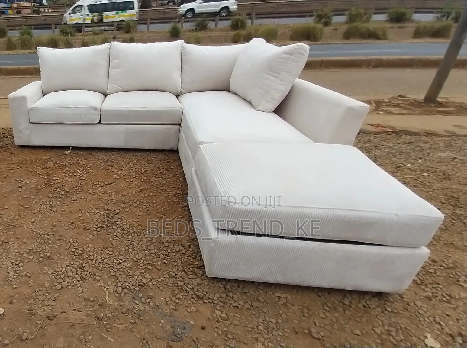 White 6 Seater Elegant L Sofa With a Puff