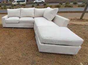 White 6 Seater Elegant L Sofa With a Puff