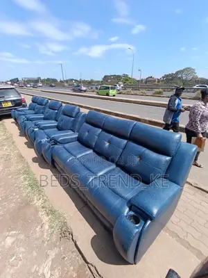 Blue 7 Seater Semi Recliner Sofa 3,2,1,1