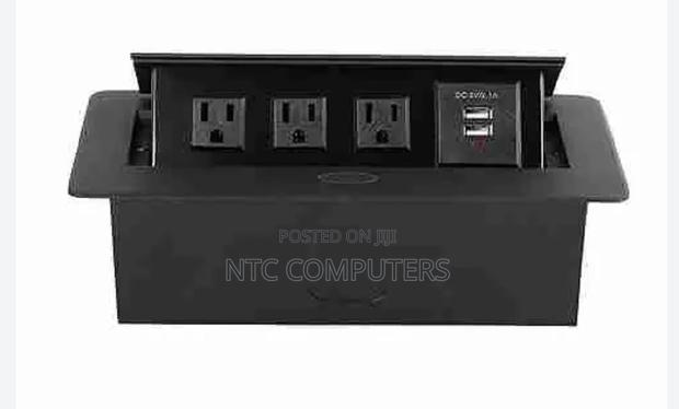 Black Flip-up Socket With 2 Universal Sockets, 1port (Cat6)