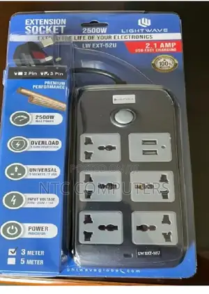 Lw Ext 52u - Extension Socket - 3p / 5 Way + 2 Usb Fast