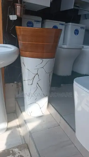 Pedestal Hand Wash Basin (White and Brown)