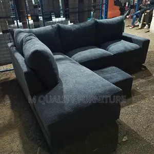 Black 5 Seater Strong Fabriced Sofa