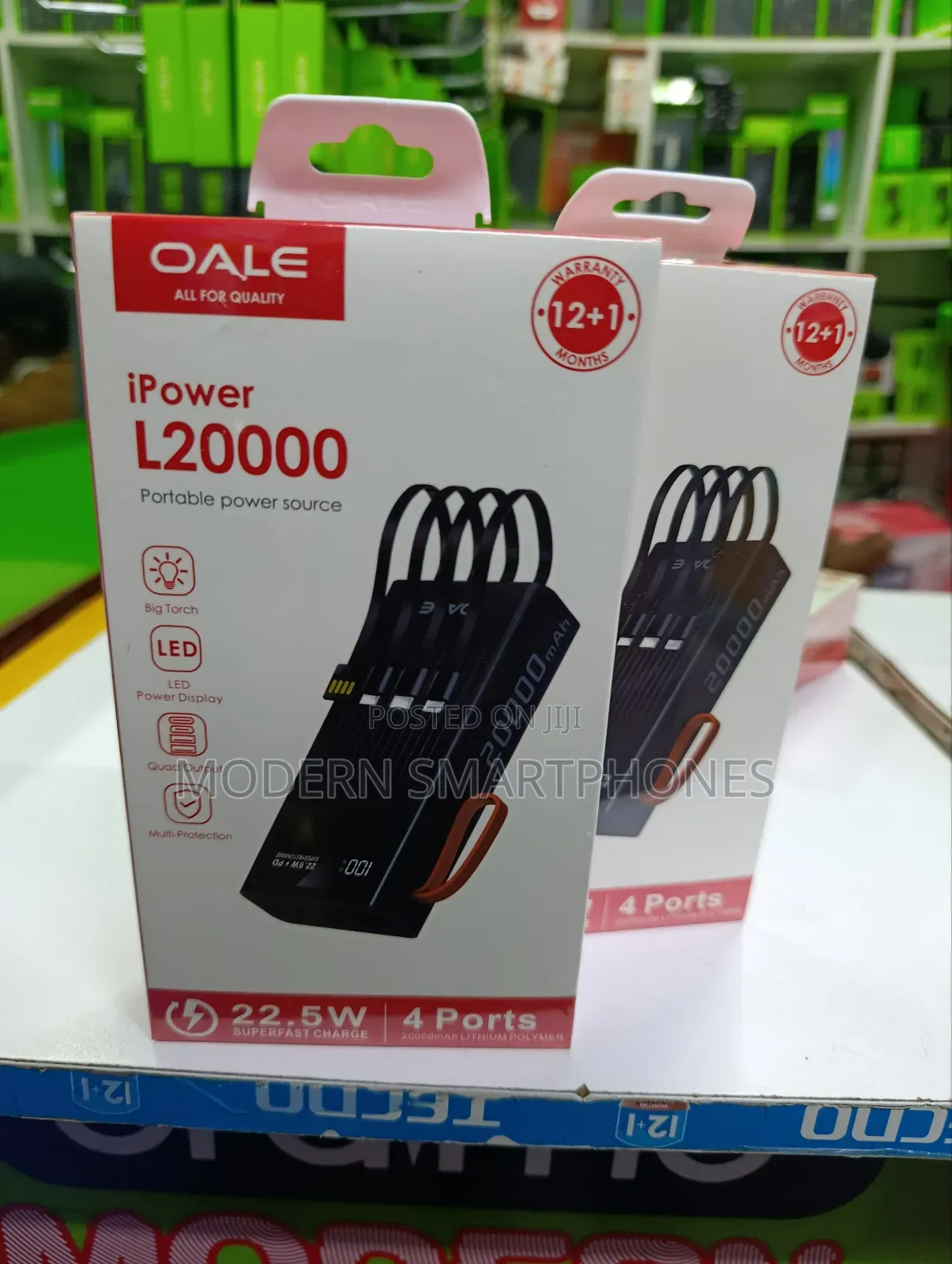 Oale Ipower L20000mah Powerbank With 4 Inbuilt Cables