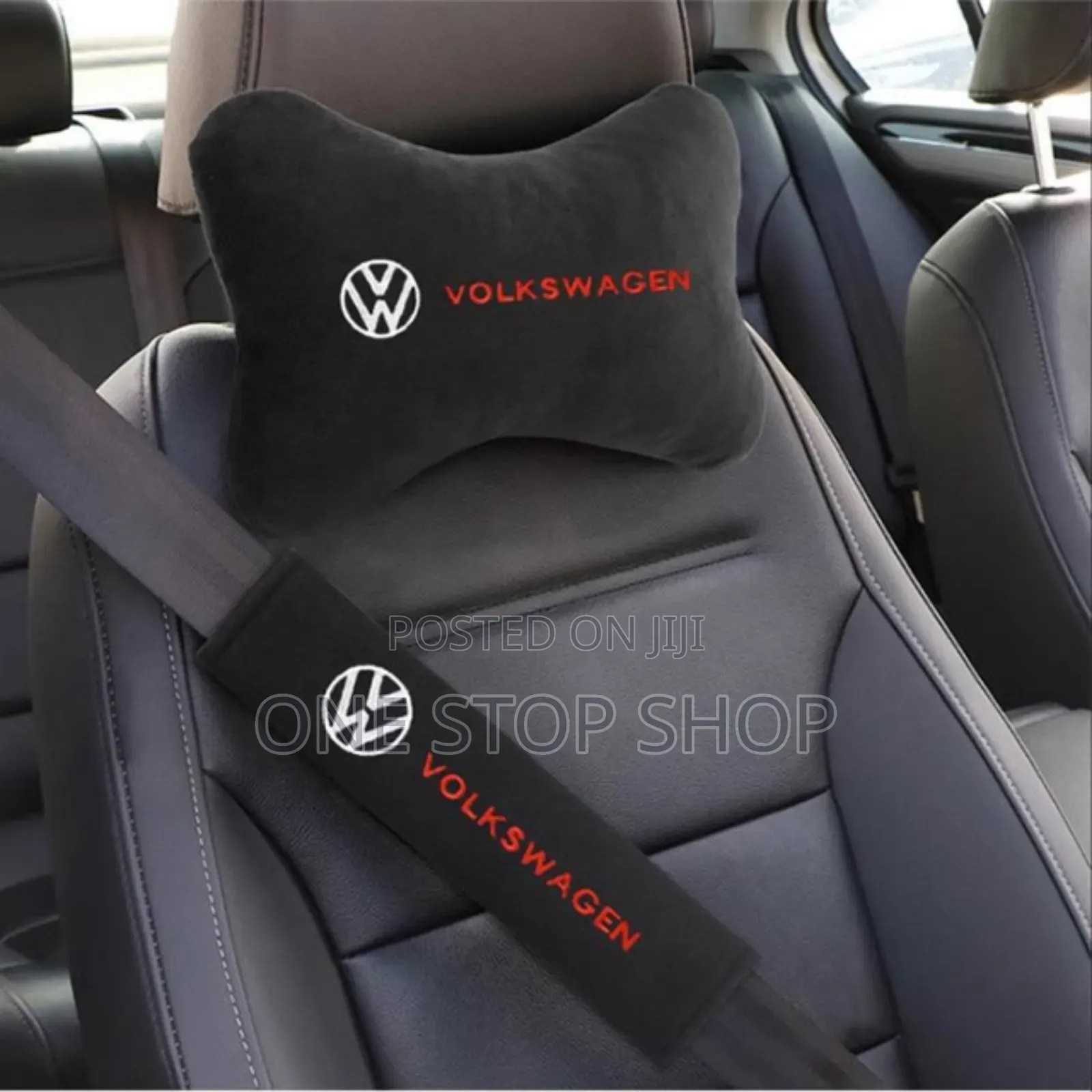 2pcs Volkswagen Branded Fabric Logo Neck Pillow+2 Belt Pad