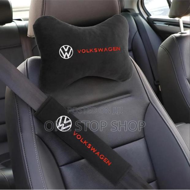 2pcs Volkswagen Branded Fabric Logo Neck Pillow+2 Belt Pad