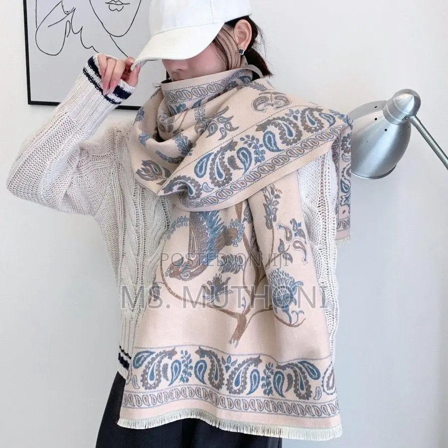 Luxury Floral Print Scarf for Women Warmer Winter