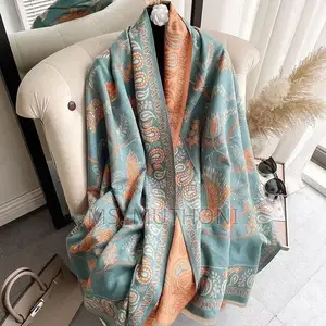 Luxury Floral Print Scarf for Women Warmer Winter