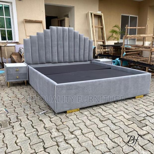 Gray Uniquely Designed Modern Bed With Side Drawers
