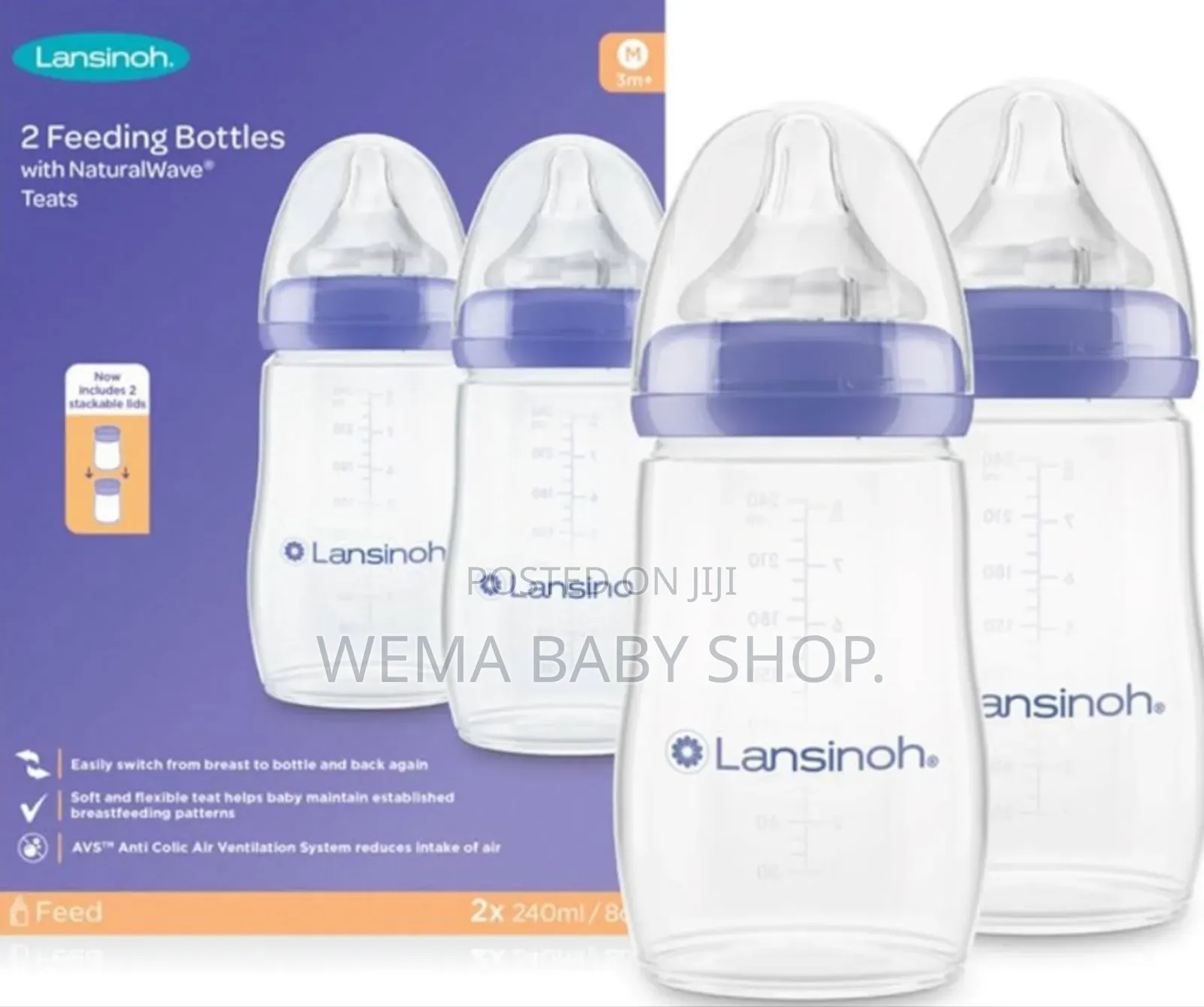 Twin Pack Lansinoh Feeding Bottles With Naturalwave Teats