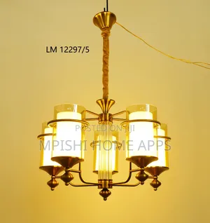 5 Lamps Oxide Color Chandelier With Double Glass Shade