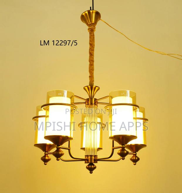 5 Lamps Oxide Color Chandelier With Double Glass Shade - thumbnail 2