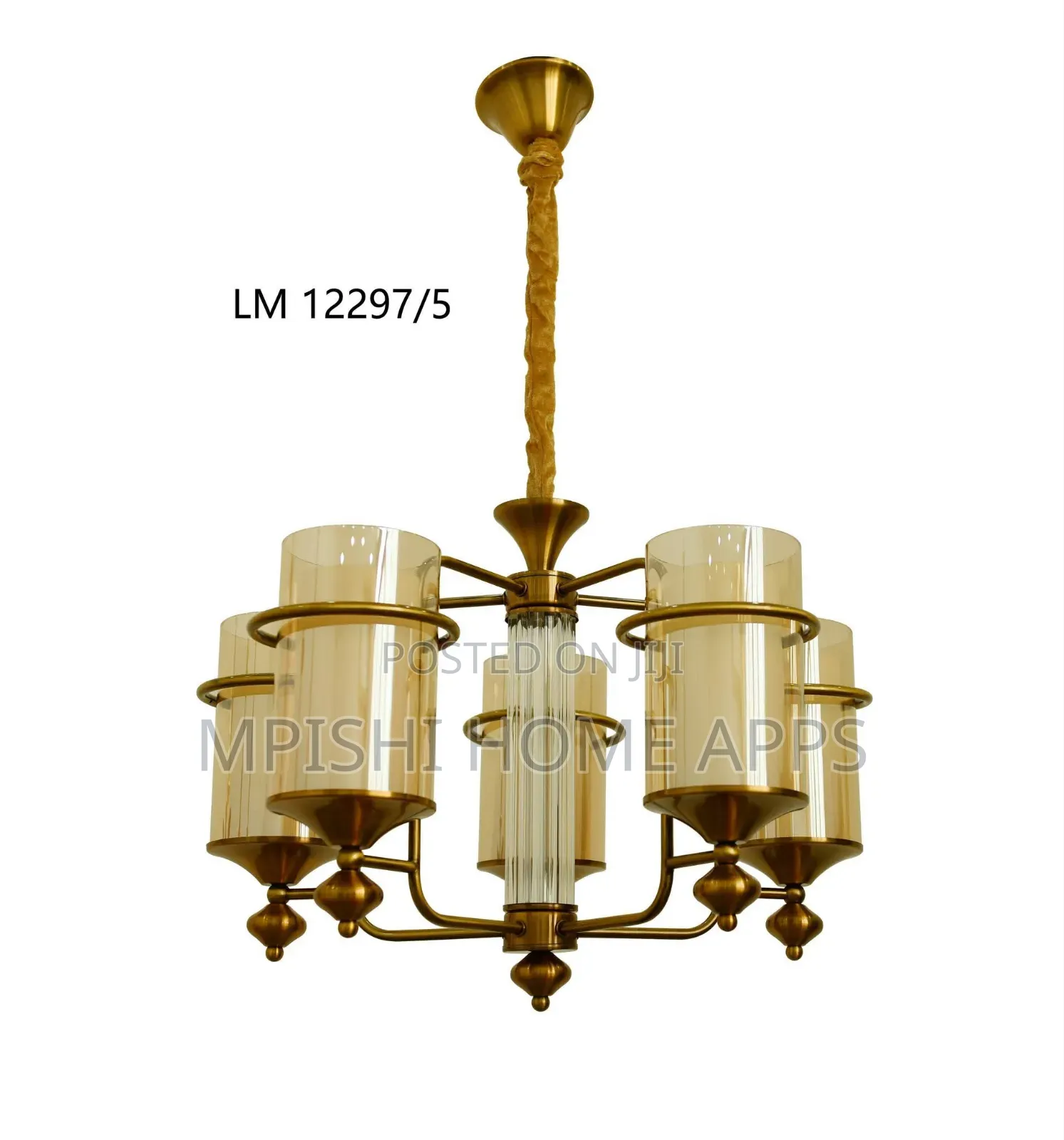 5 Lamps Oxide Color Chandelier With Double Glass Shade