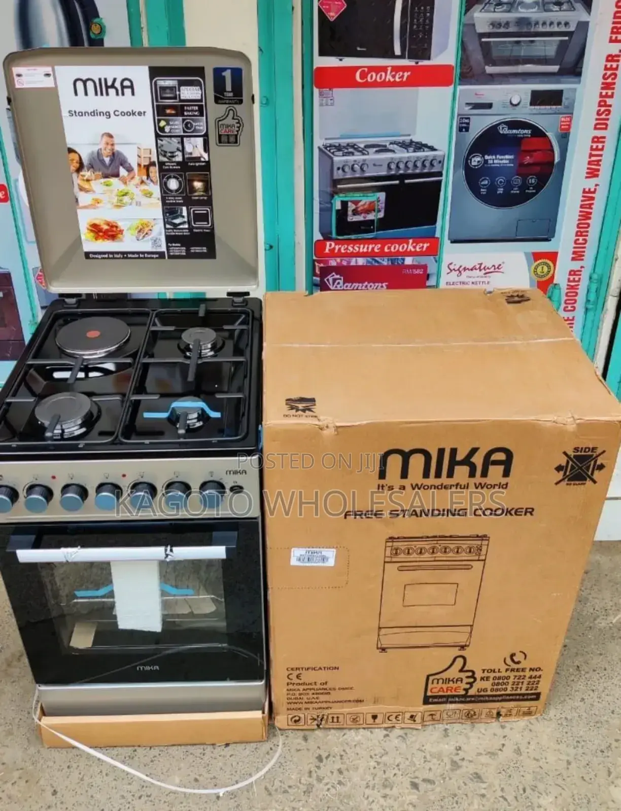 Mika Standing Gas Cooker, 50by 60cm, 3+1 Black Hob Mst51esl