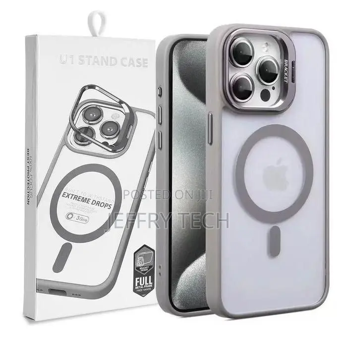 Grey Magnetic Case for iPhone 15 Pro – Shockproof, Camera