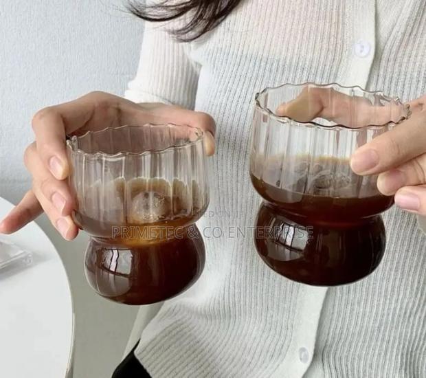 Glass Cup With Stripes Fot Cream Cup Milk Coffee.