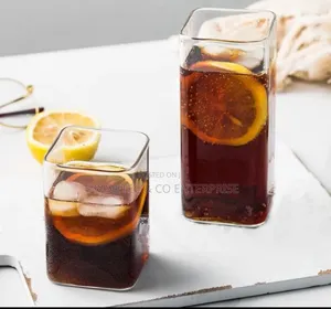 Square Glass Cup Heat-Resistant Juice Milk Tea Glass Cup.