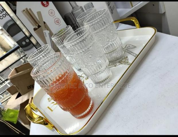Embossed Vintage Ribbed Transparent Glassware.
