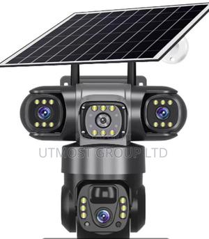 4g Tripple Lense Solar PTZ Camera With Attached Solar Panel - main view