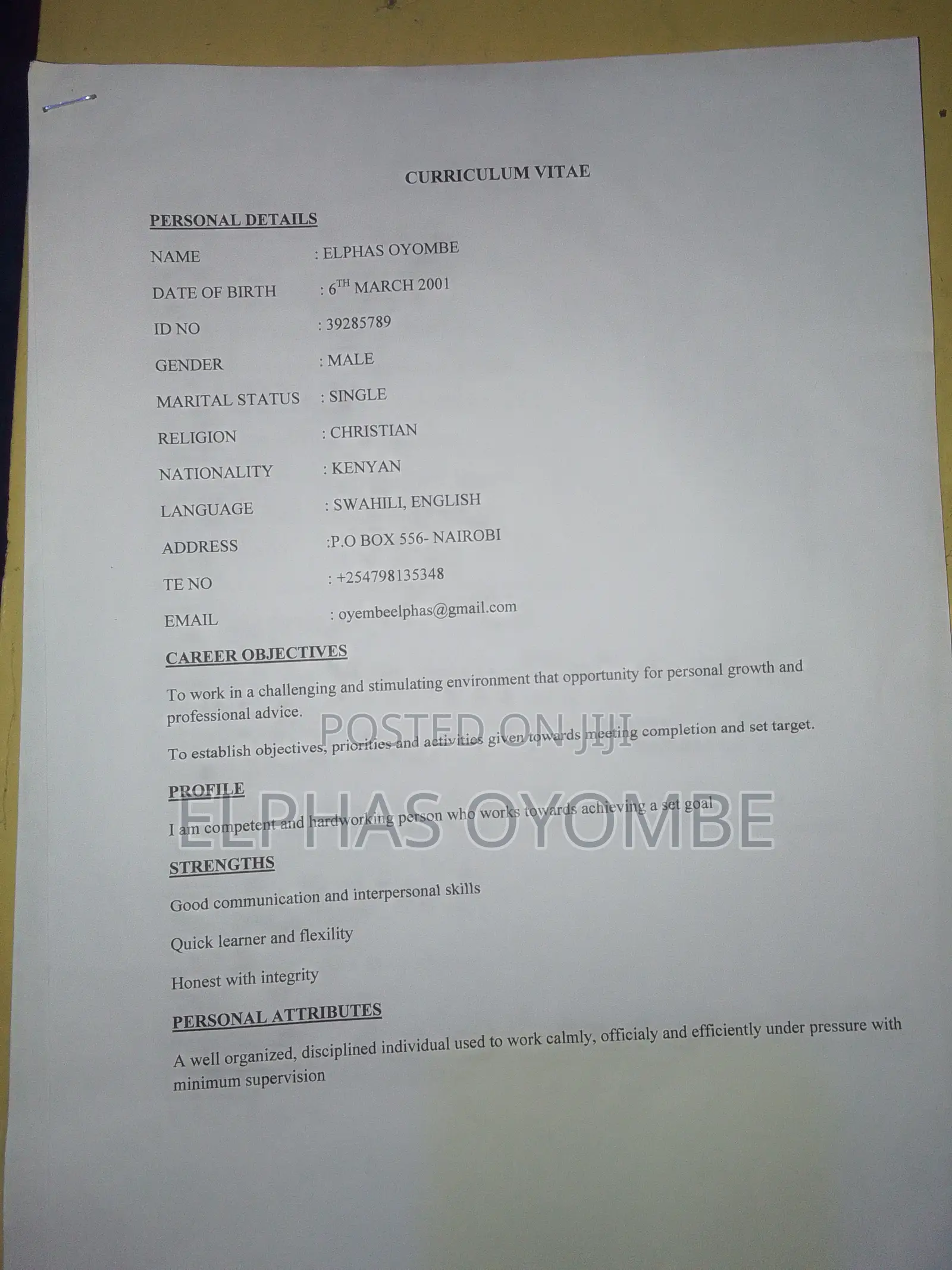 Part-Time Weekend CV
