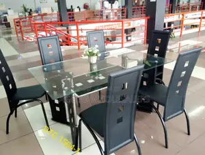 Executive 6 Sitter Glass Dinning Table + Leather Seat D09