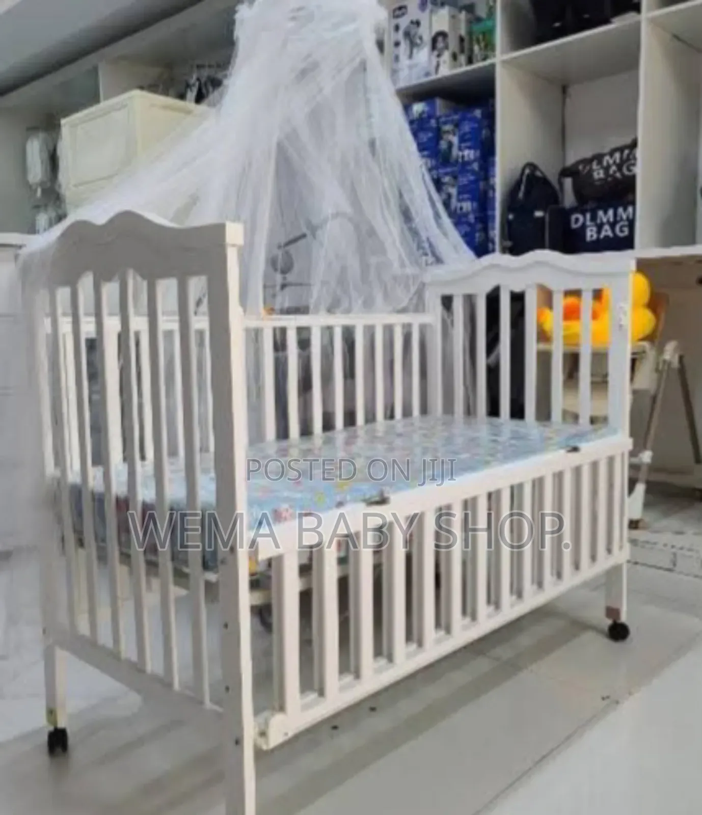 Wheeled Baby Crib/Cot With Mattress+Braided Bumpers+Stand M/Net