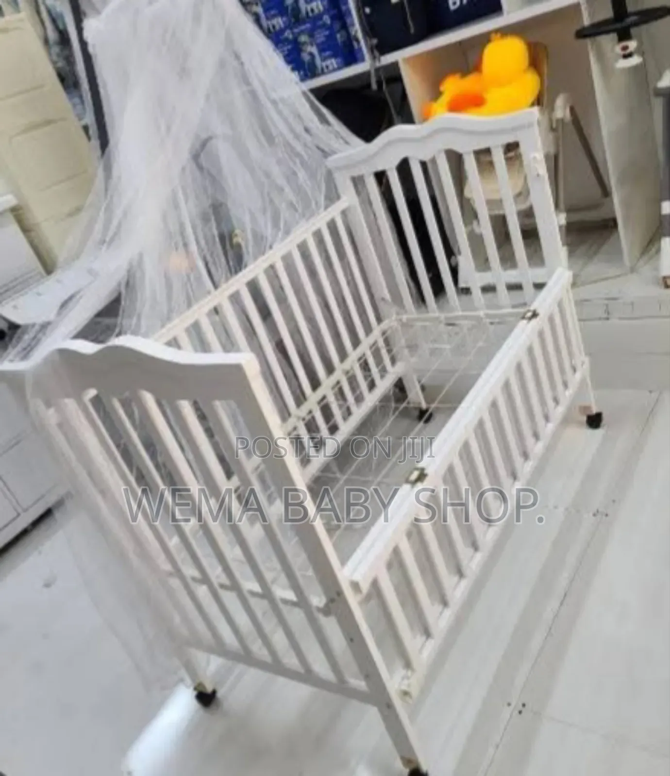Wheeled Baby Crib/Cot With Mattress+Braided Bumpers+Stand M/Net