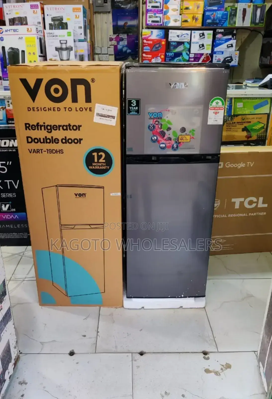 Von 136l Double Door Grey Refrigerator Vn-Dd/136