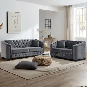5-Seater Modern Grey Tufted Sofa