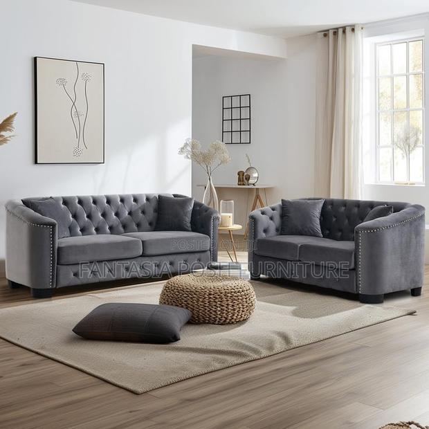 5-Seater Modern Grey Tufted Sofa