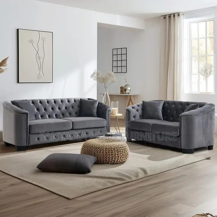 5-Seater Modern Grey Tufted Sofa