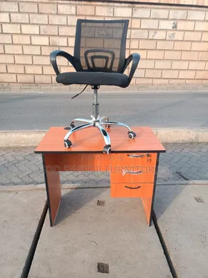 Lockable Brown Office Desk With Swivel Mesh Office Chair Aw3
