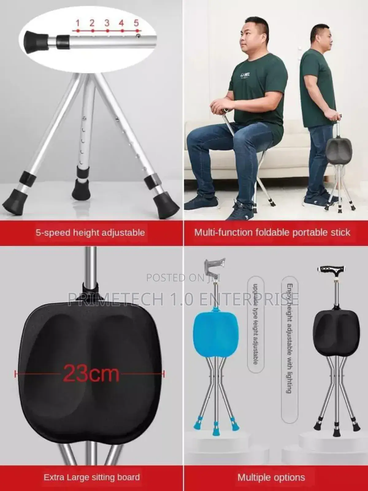2 in 1 Elderly Walking Stick and Cum Stool