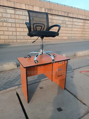 Vintage Brown Lockable Office Desk With Mesh Swivel Chair A3