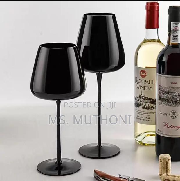 Premium Quality Long Stem Black Wine Glasses. - main view