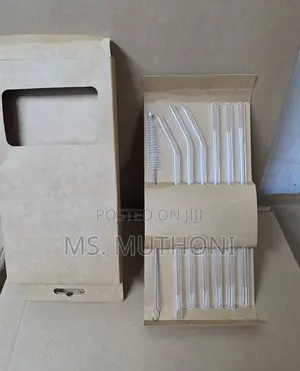 6 PCS Clear Glass Straw Set With 1 Pc Cleaning Brush