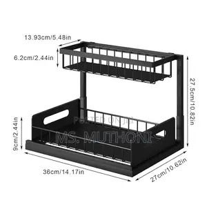 2 Tier Metallic Sliding Pull Out Cabinet Organizer Rack