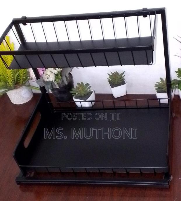 2 Tier Metallic Sliding Pull Out Cabinet Organizer Rack - thumbnail 4