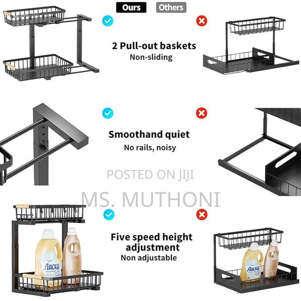 2 Tier Metallic Sliding Pull Out Cabinet Organizer Rack - thumbnail 7