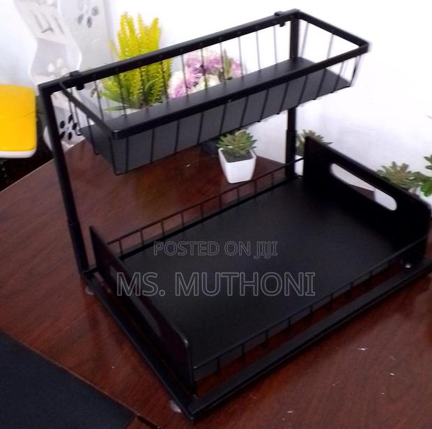 2 Tier Metallic Sliding Pull Out Cabinet Organizer Rack - thumbnail 5