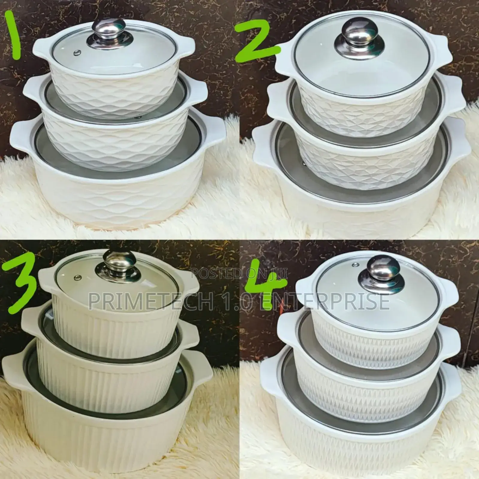 3pcs Ceramic Soup Pots With Glass Lid