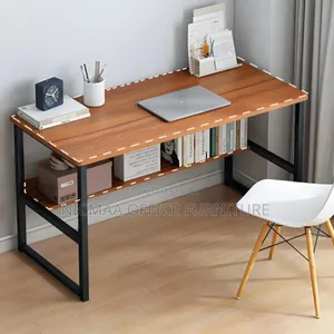 Office Tables: Compact Writing Desk With Shelf Wood Top