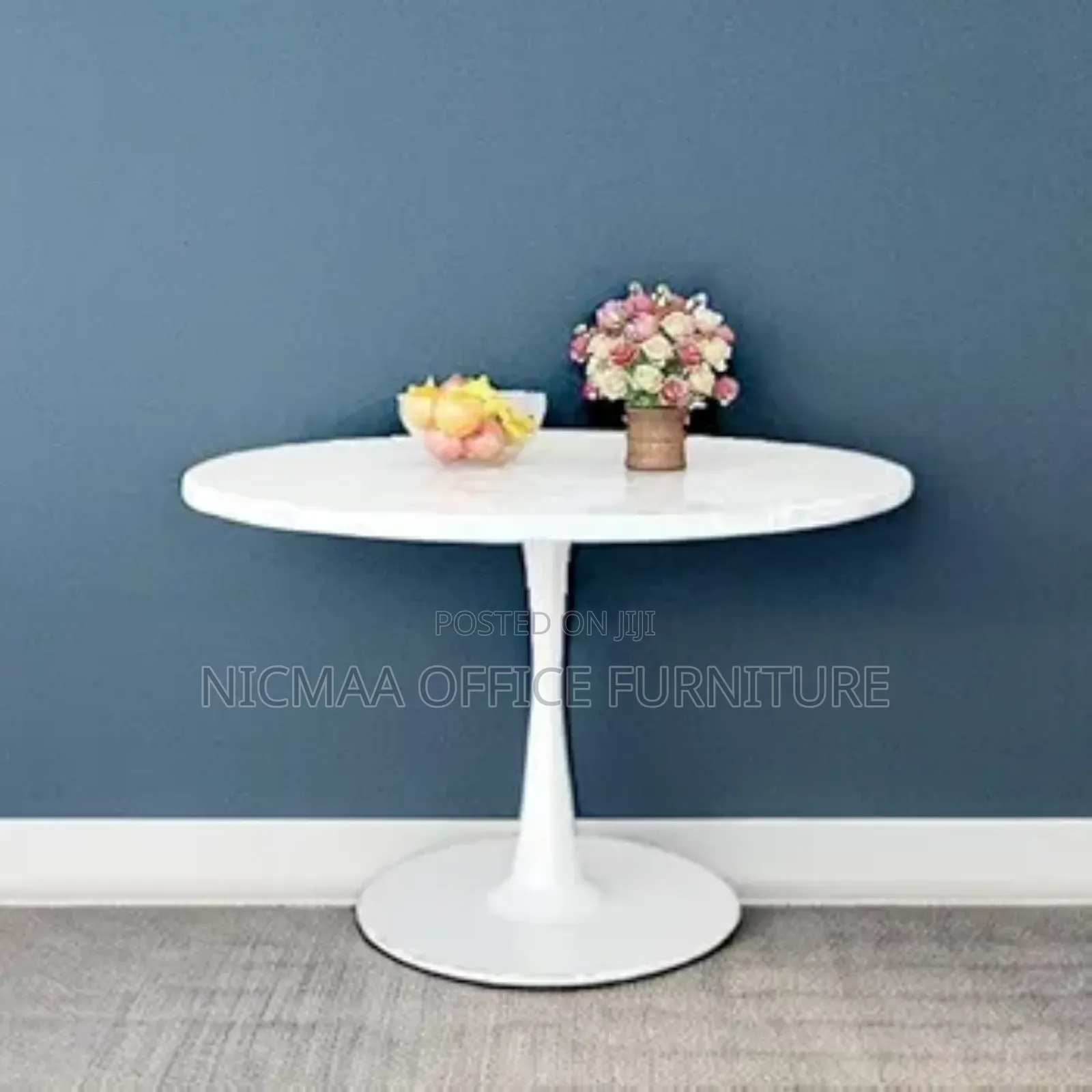 Dining Table: Mid-Century White Marble Round Dining Table