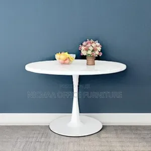 Dining Table: Mid-Century White Marble Round Dining Table