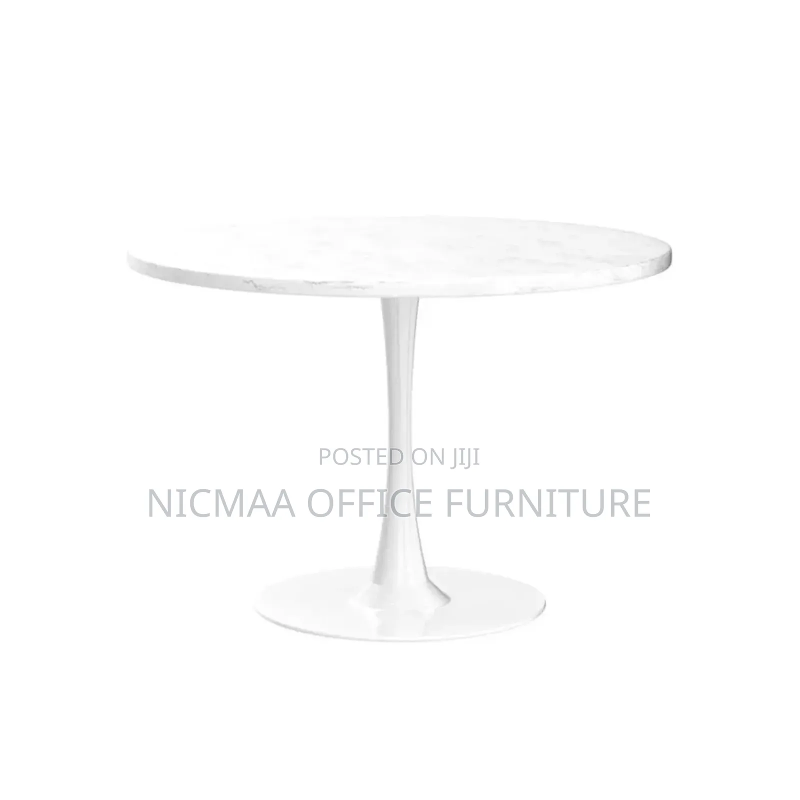 Dining Table: Mid-Century White Marble Round Dining Table