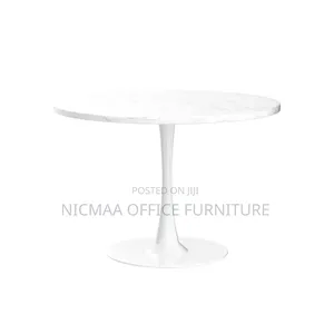 Dining Table: Mid-Century White Marble Round Dining Table