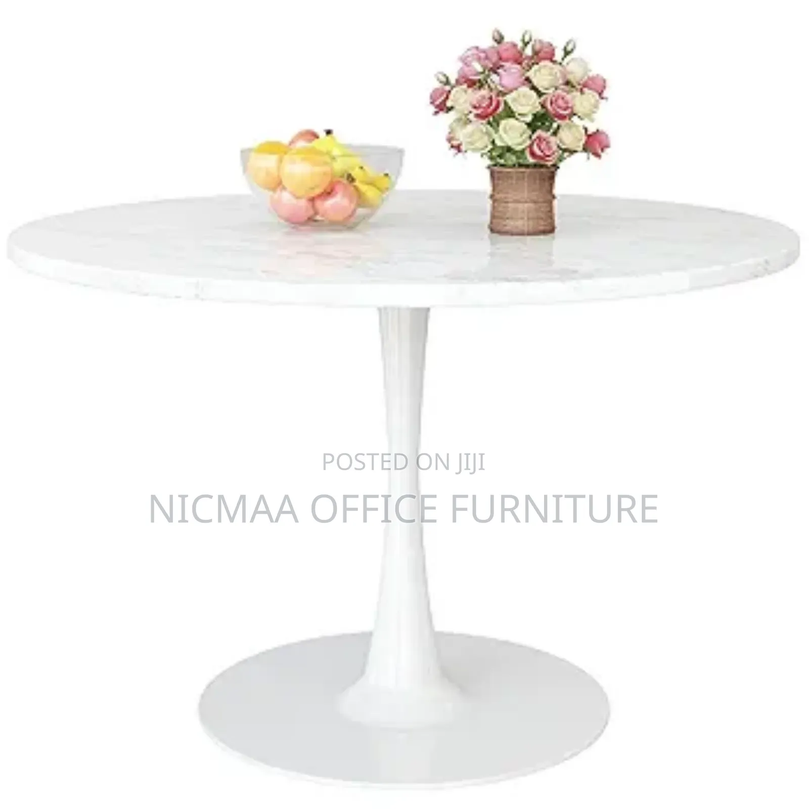 Dining Table: Mid-Century White Marble Round Dining Table