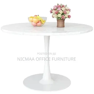 Dining Table: Mid-Century White Marble Round Dining Table