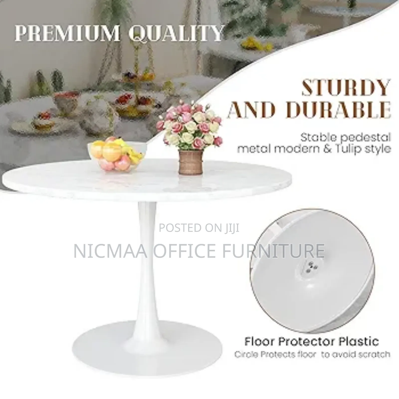 Dining Table: Mid-Century White Marble Round Dining Table